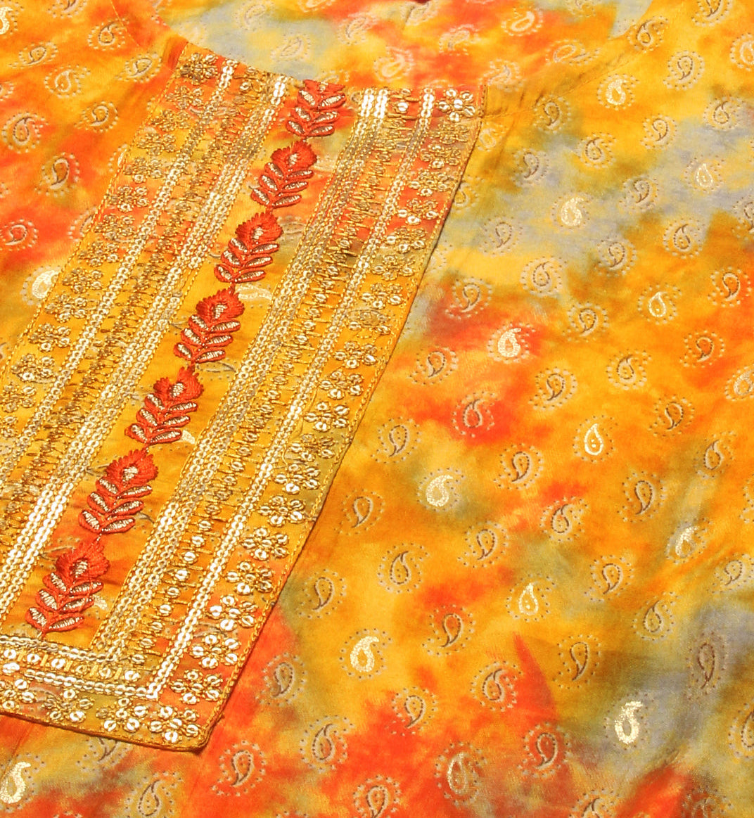 Ethnic Printed & Embroidered Straight Fit Kurta & Dupatta - Yellow