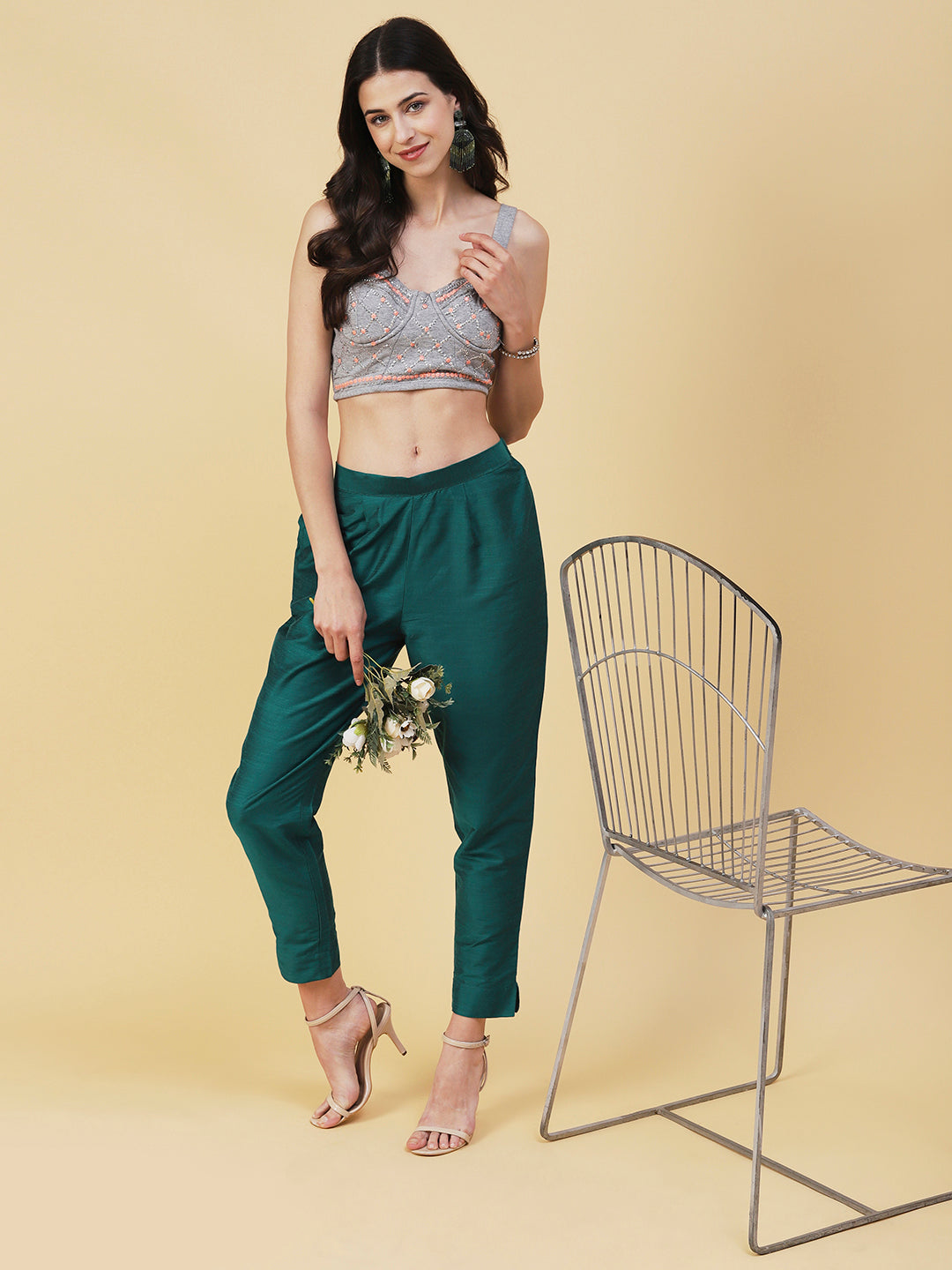 Solid Slub Pants - Green