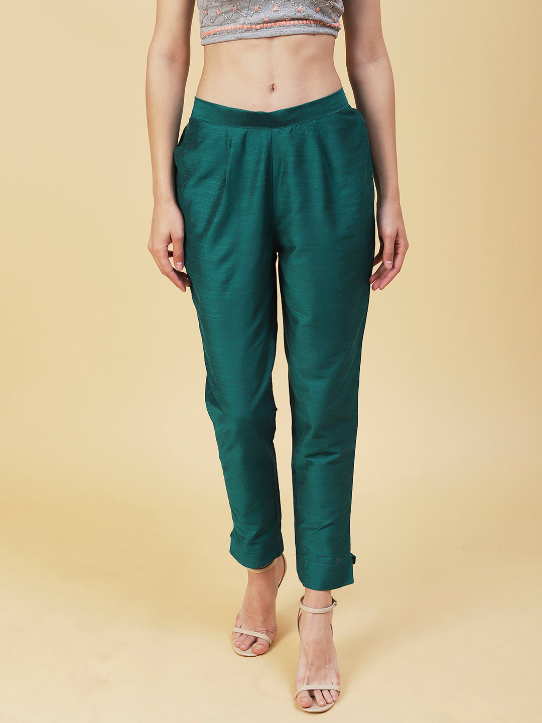 Solid Slub Pants - Green