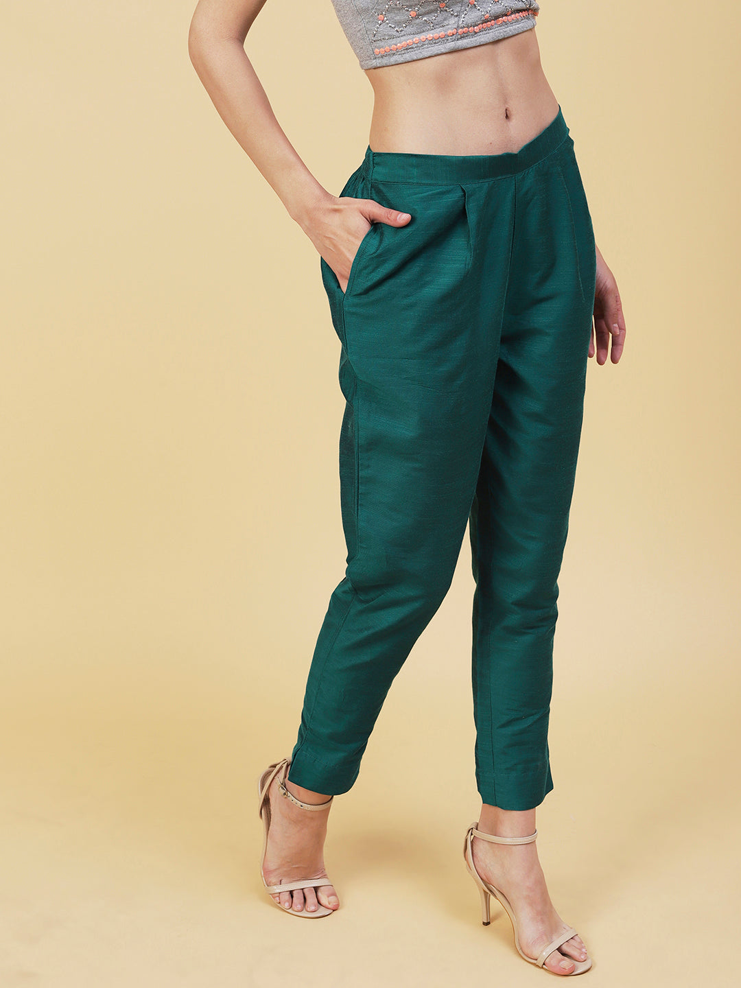 Solid Slub Pants - Green