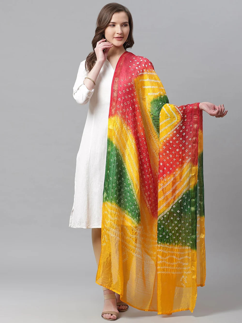 Mustard Bandhani Tie-Dye Shantoon Dupatta For Women