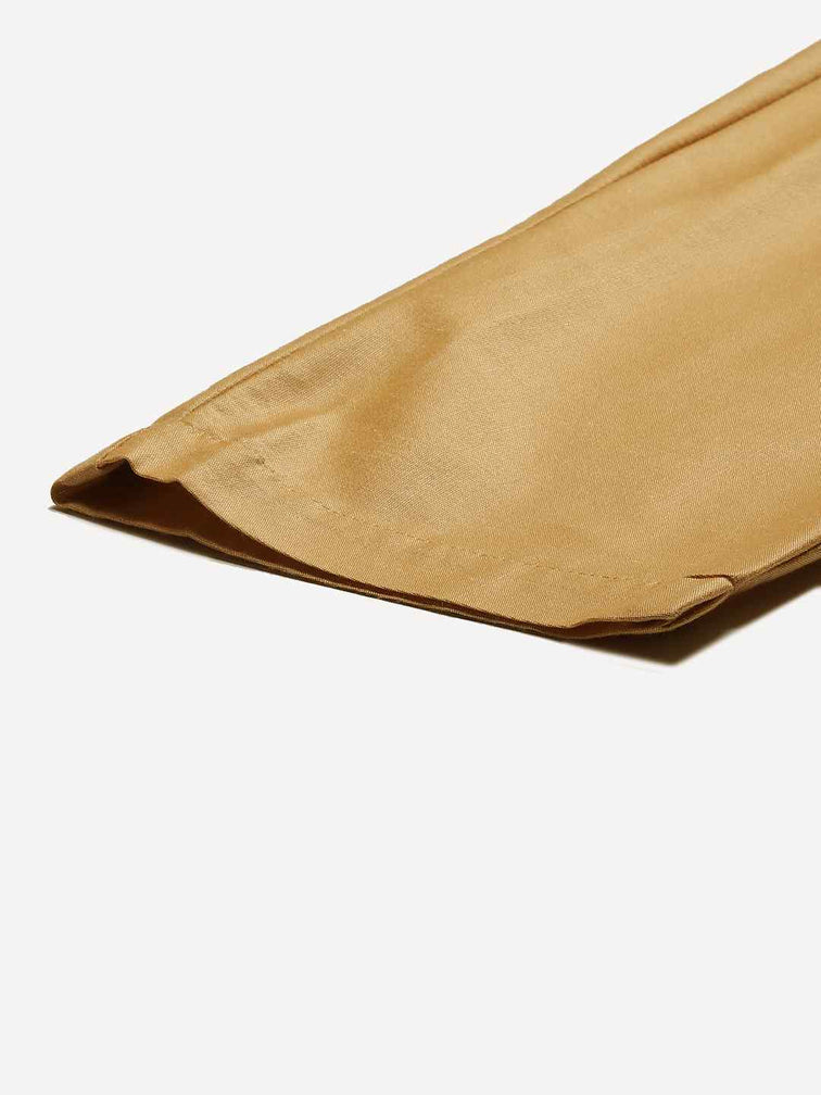 Gold Poly Silk Solid Straight Pants