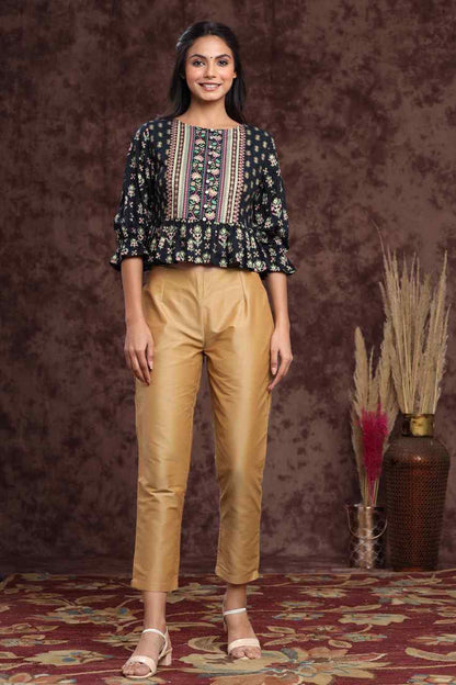 Gold Poly Silk Solid Straight Pants