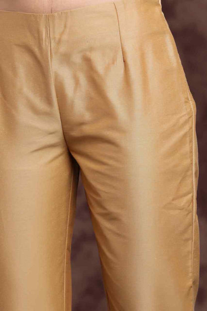 Gold Poly Silk Solid Straight Pants