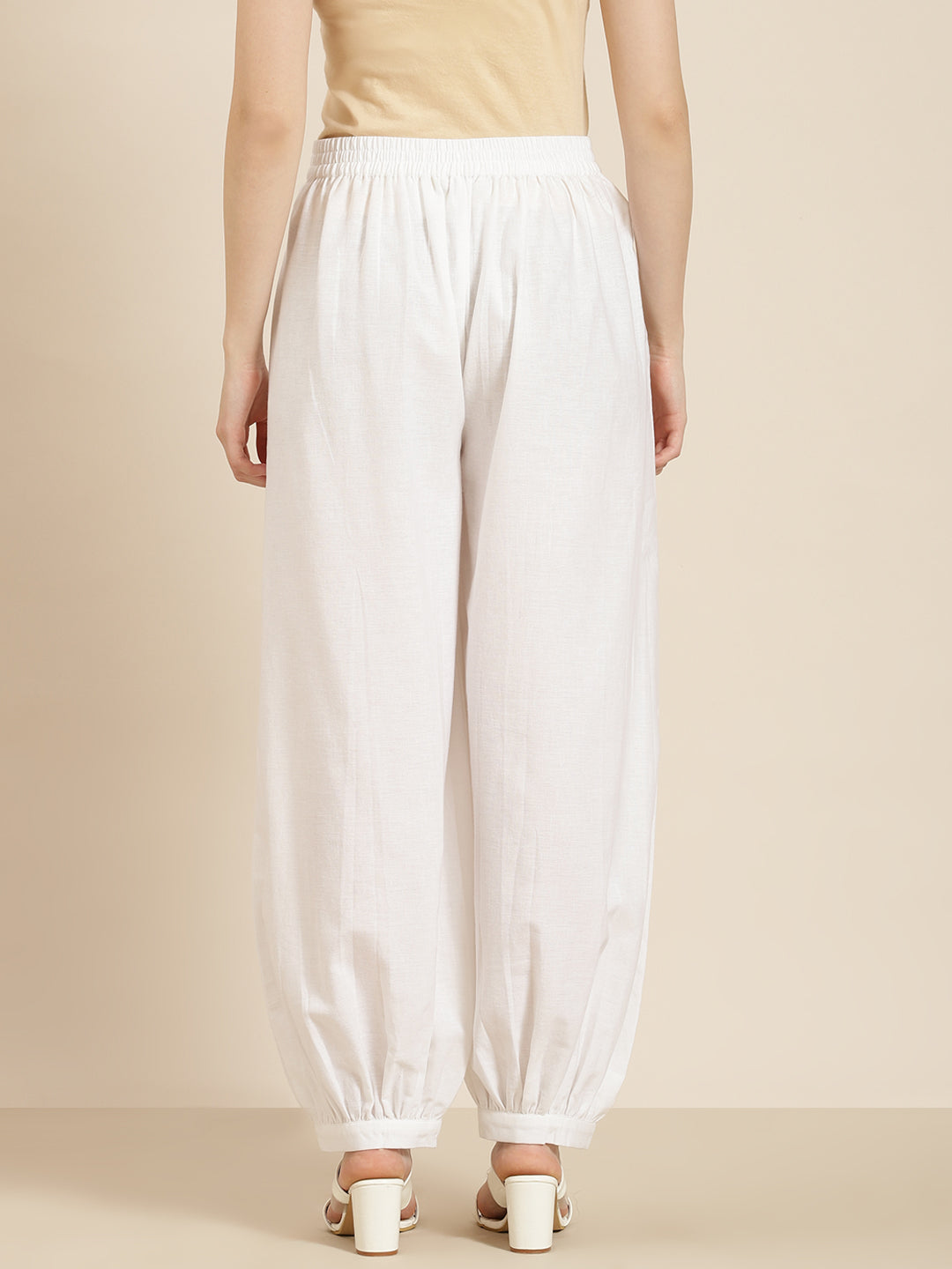 White Cotton Flex Solid Dhoti Pant