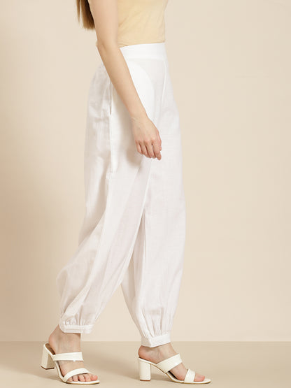 White Cotton Flex Solid Dhoti Pant