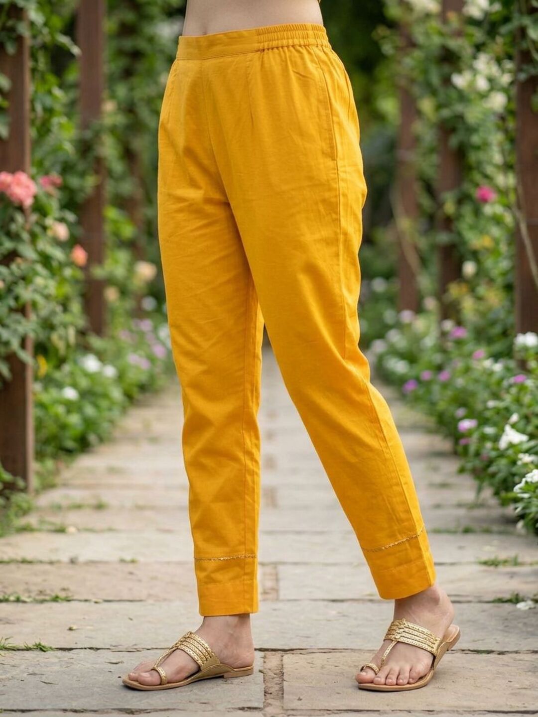 Leheriya Printed Gota Patti Embroidered Straight Kurta with Pant & Dupatta - Yellow