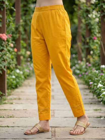 Leheriya Printed Gota Patti Embroidered Straight Kurta with Pant & Dupatta - Yellow