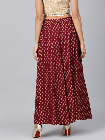 Maroon Liva Printed Flared Palazzo