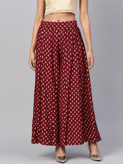 Maroon Liva Printed Flared Palazzo