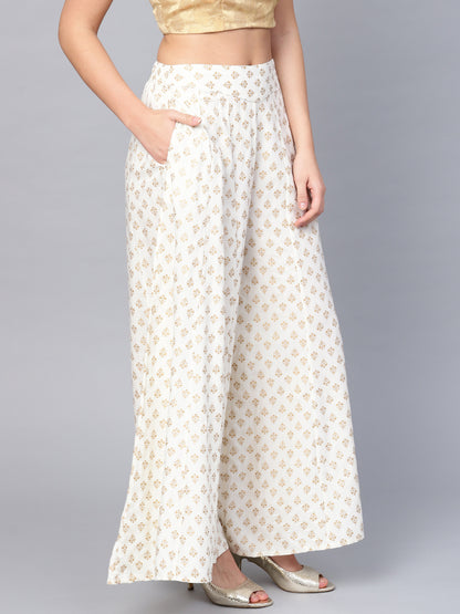 Off White Liva Printed Flared Palazzo