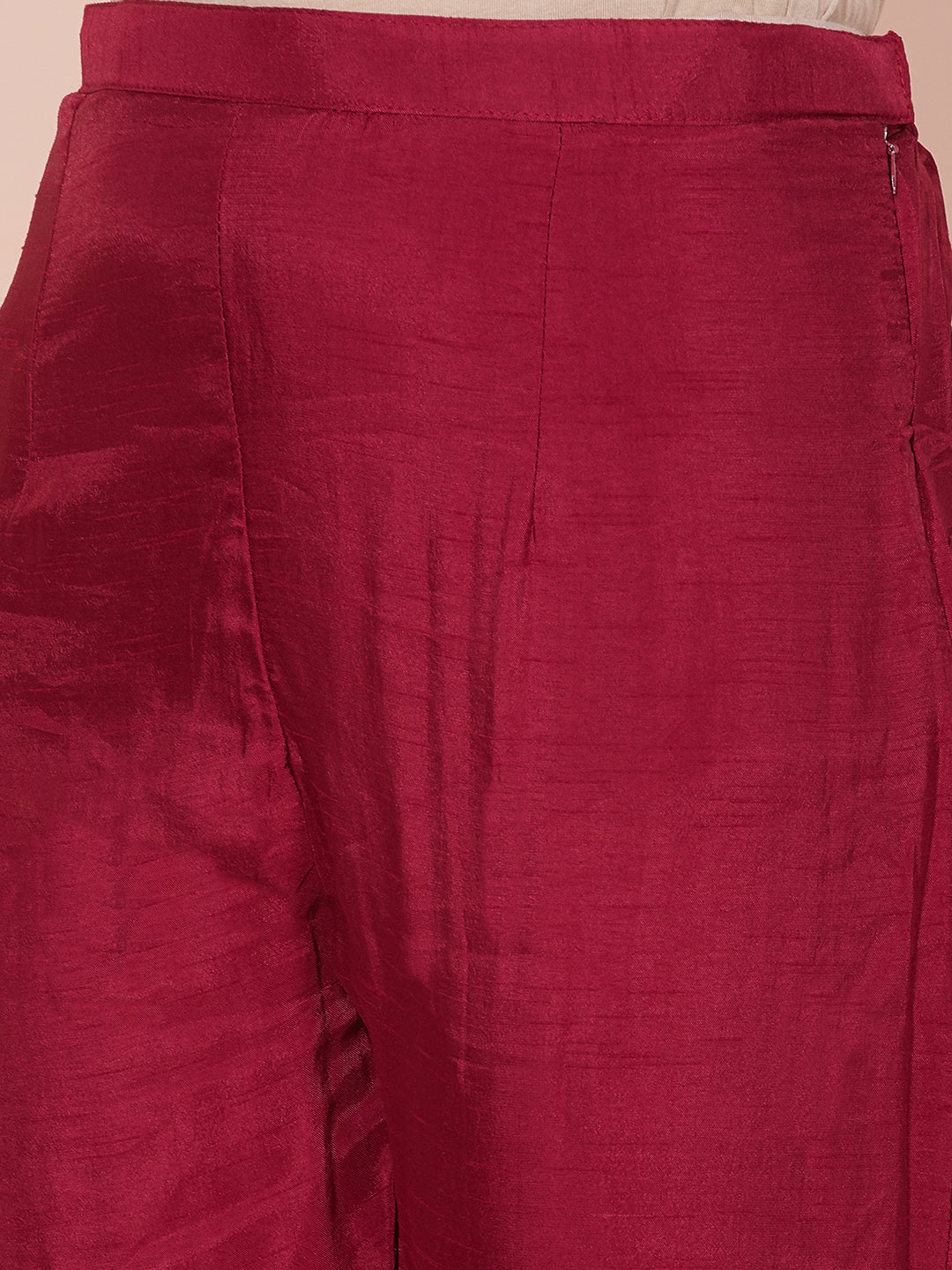 Solid Floral Hand Embroidered Straight Fit Kurta With Pant & Dupatta - Maroon