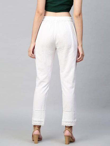 Solid Black Cutwork Ankle Pants - White