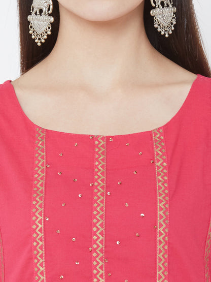 Minimal Foil Printed Kurta with Dense Floral Foil Printed Palazzo - Pink