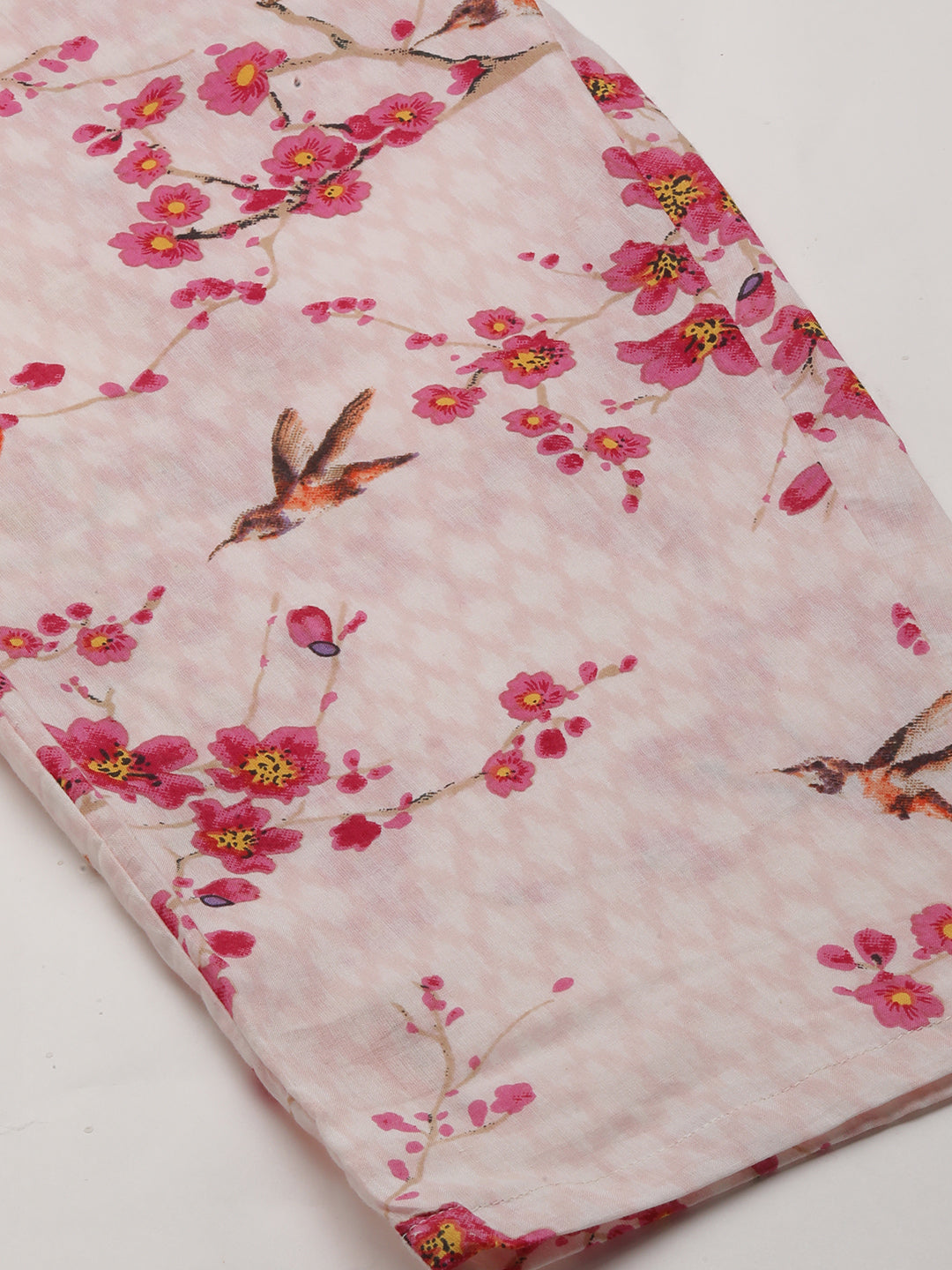 Densely Printed & Zari Embroidered Yoke Kurta with Floral Embroidered Pant - Pink