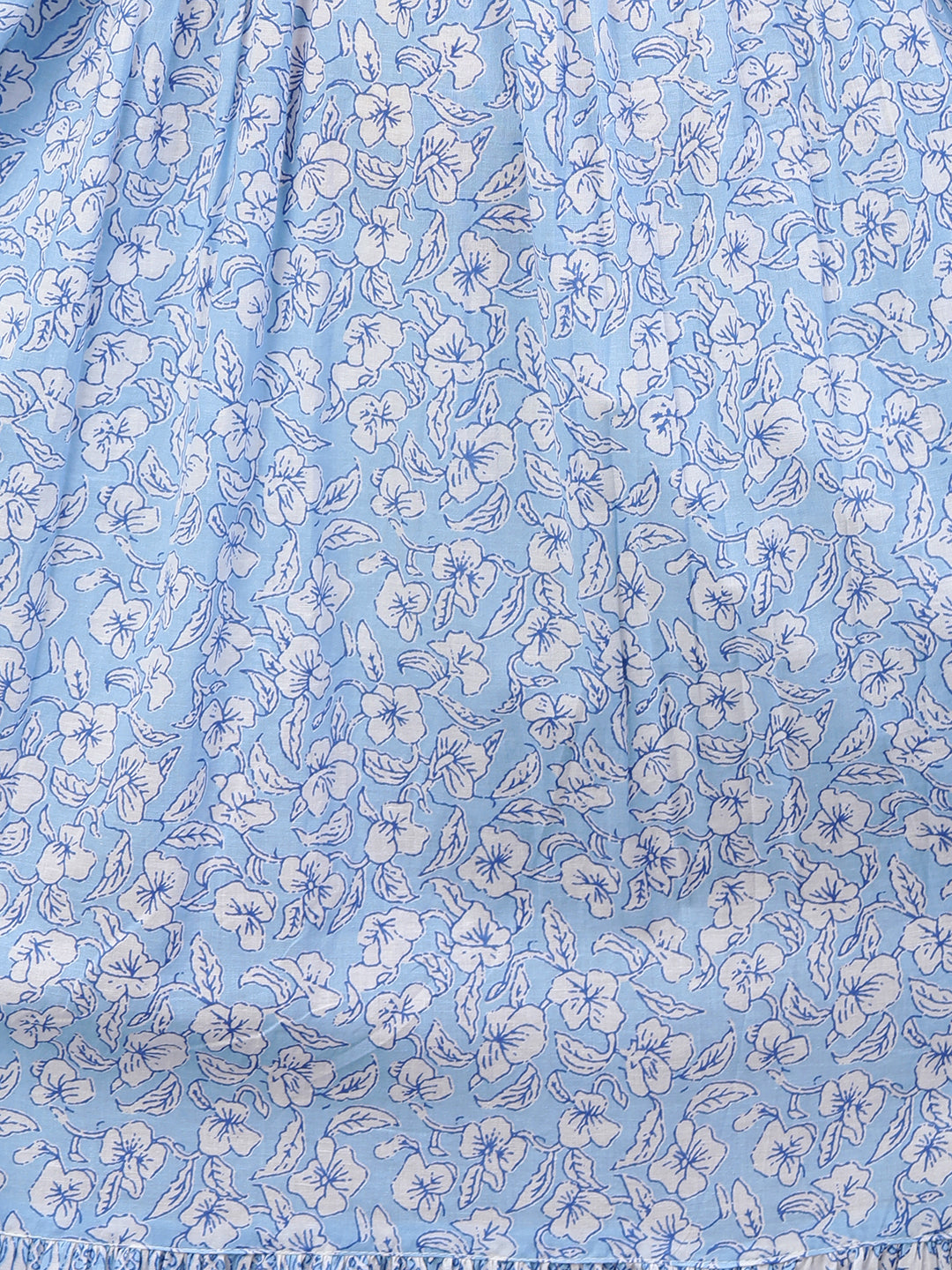 Floral Block Printed & Hand Embroidered Tiered Maxi - Sky Blue