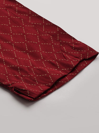 Ethnic Foil Printed Kurta with Lattice Foil Printed Pant - Maroon