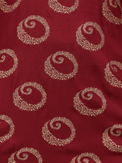 Ethnic Foil Printed Kurta with Lattice Foil Printed Pant - Maroon