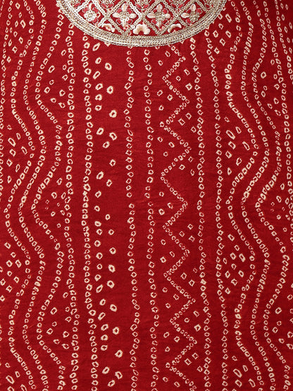 Bandhani Printed & Sequin Embroidered Straight Kurta - Red
