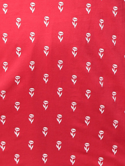 Floral Khari Printed & Embroidered Straight Kurta - Crimson Pink