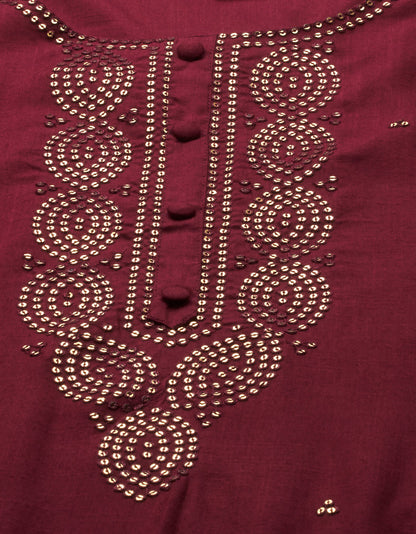 Ethnic Sequins Embroidered Straight Kurta - Burgundy