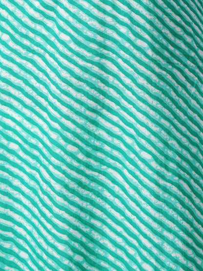 Leheriya Printed & Zari Embroidered Straight Kurta - Sea Green