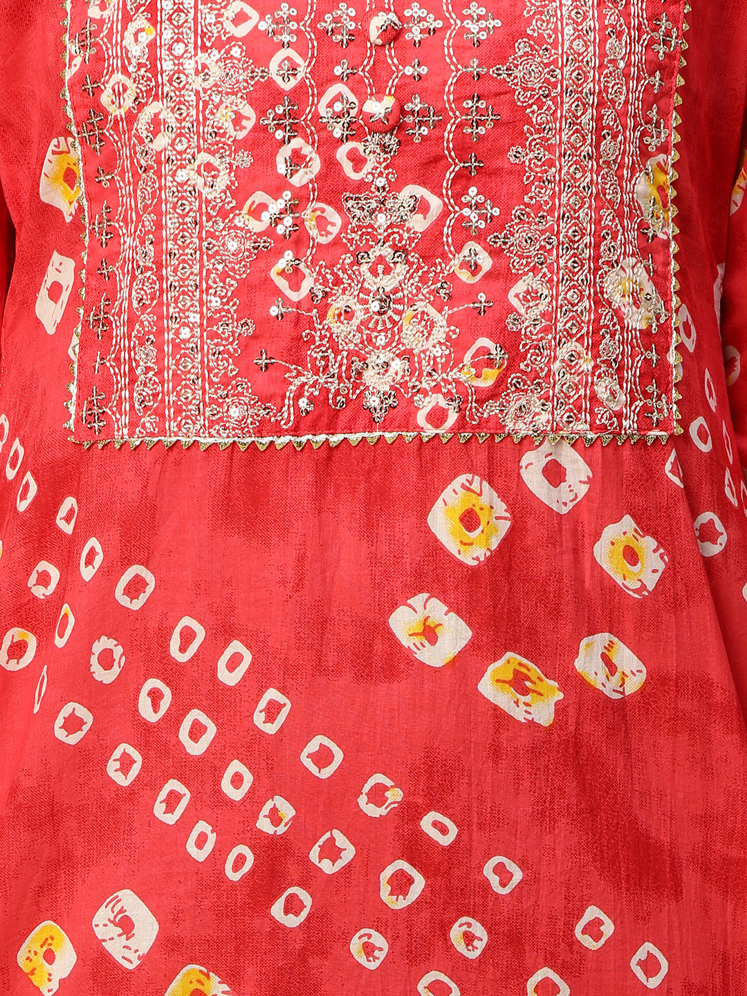 Bandhani Print & Sequins Embroidered Straight Kurta - Red