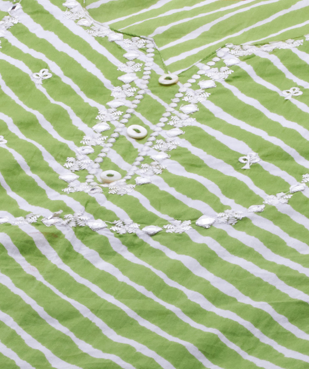 Leheriya Printed & Embroidered Straight Kurta - Green