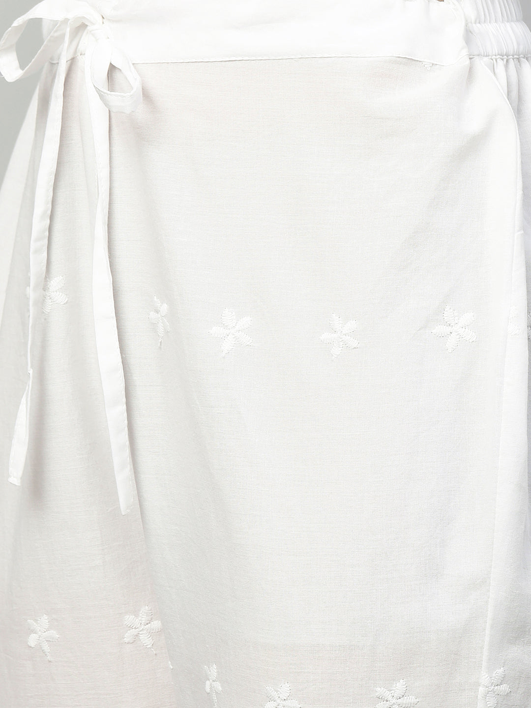 Floral & Cut work Embroidered Ankle Pant - White