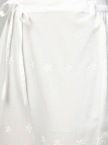 Floral & Cut work Embroidered Ankle Pant - White