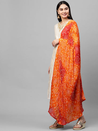 Festive Zari Embroidered & Woven Kurta & Bandhani Printed Dupatta - Off White