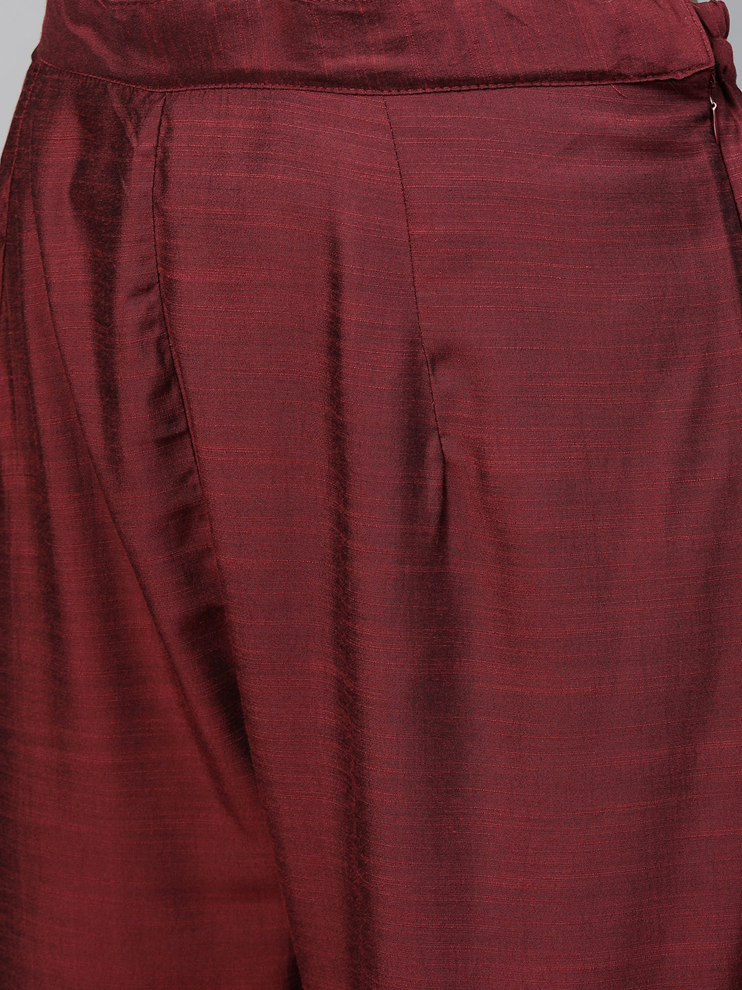 Zari Embroidered Pleated Flare Kurta & Solid Pant - Maroon