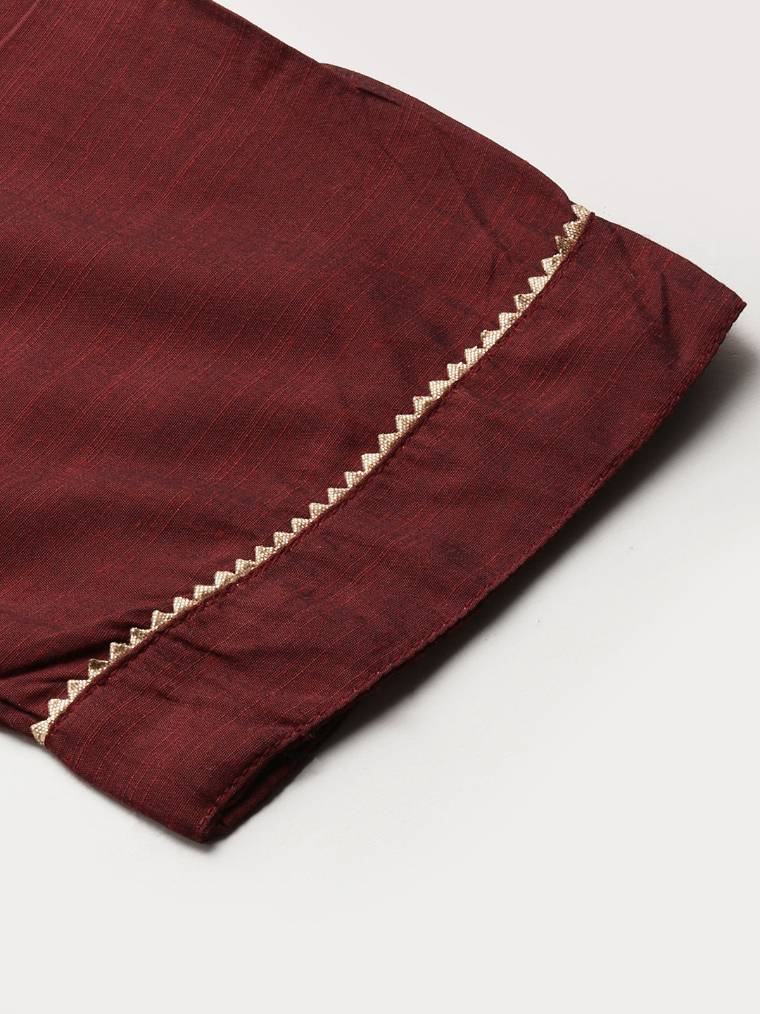 Zari Embroidered Pleated Flare Kurta & Solid Pant - Maroon