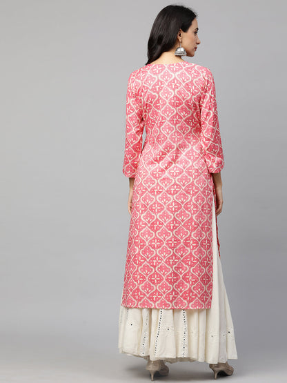 Festive Embroidered & Printed Straight Kurta - Pastel Pink