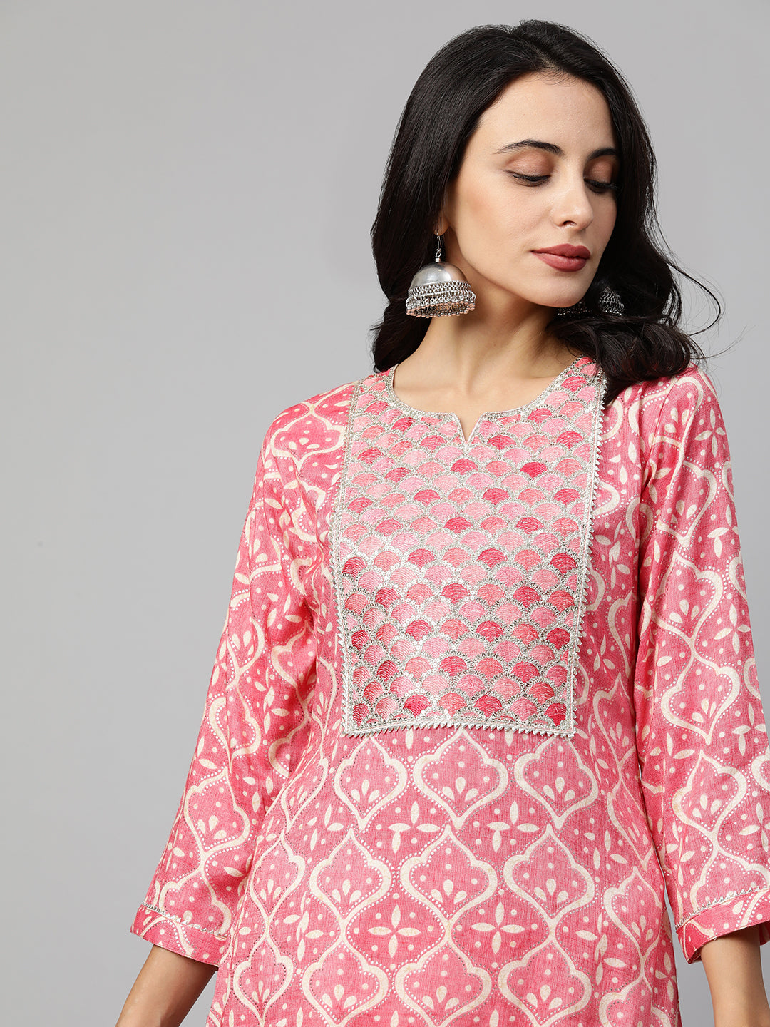 Festive Embroidered & Printed Straight Kurta - Pastel Pink