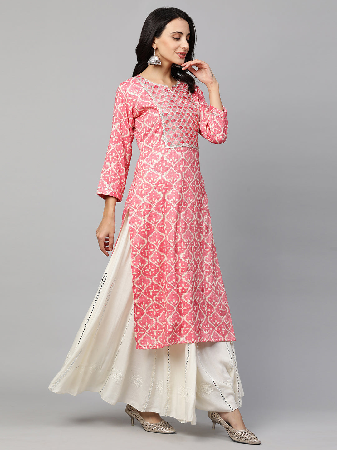 Festive Embroidered & Printed Straight Kurta - Pastel Pink