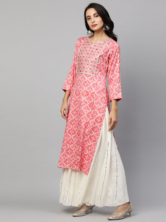 Festive Embroidered & Printed Straight Kurta - Pastel Pink