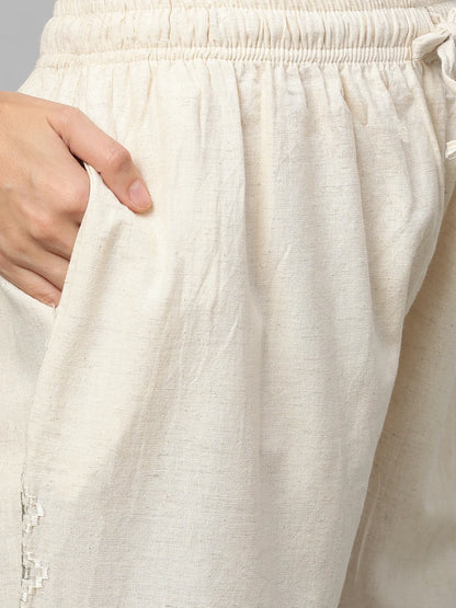 Zari & Thread Embroidered Ankle Pant - Off White