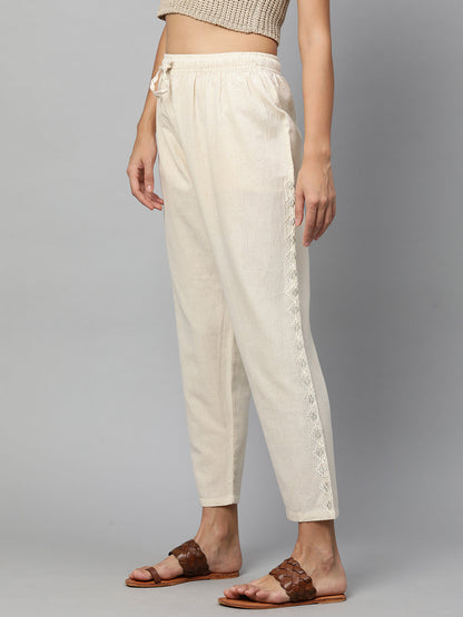 Zari & Thread Embroidered Ankle Pant - Off White
