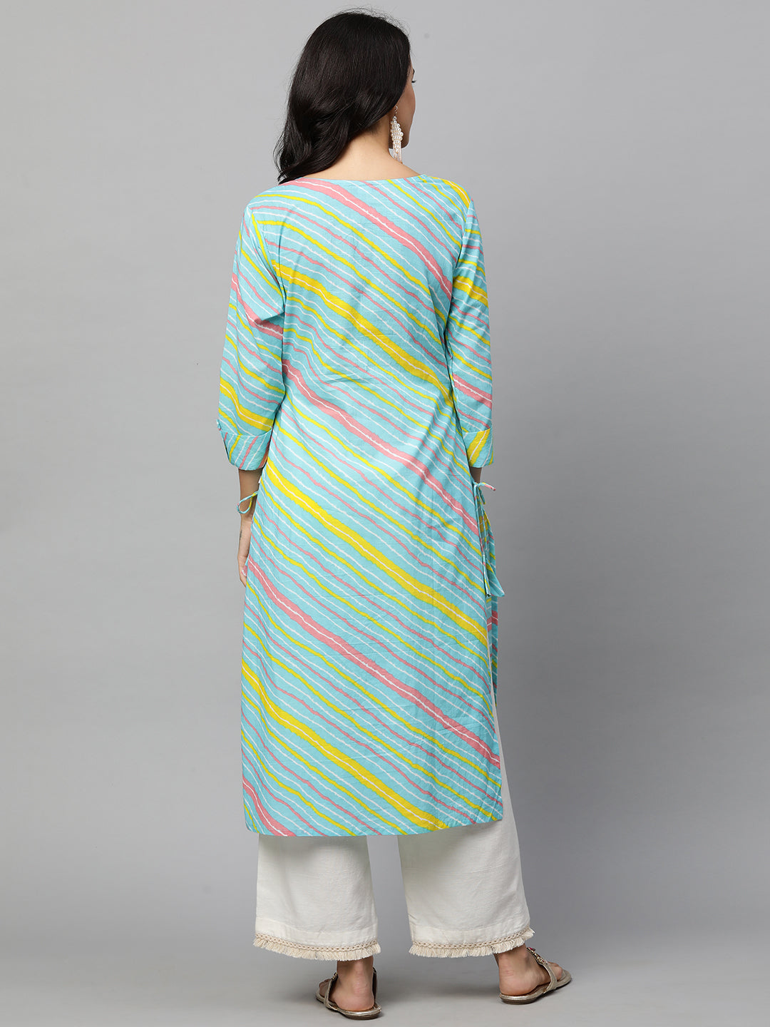 Leheriya Gota Embroidered Straight Kurta - Cyan