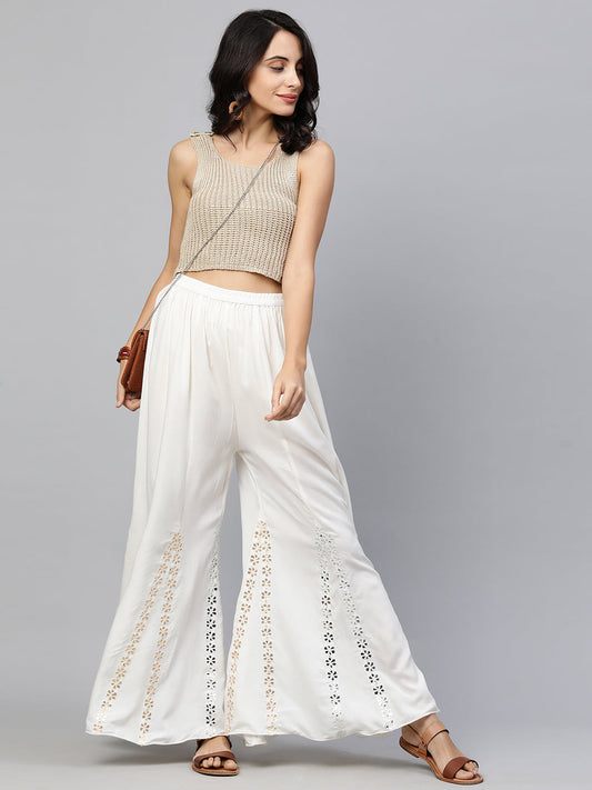 Ethnic Flared Palazzo With Gota Patti Embroidery – Ivory