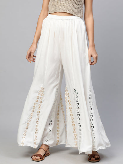 Ethnic Flared Palazzo With Gota Patti Embroidery – Ivory