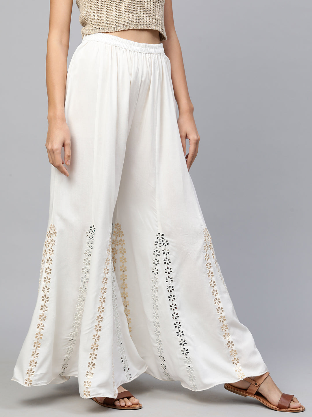Ethnic Flared Palazzo With Gota Patti Embroidery – Ivory