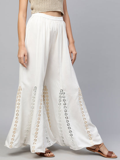 Ethnic Flared Palazzo With Gota Patti Embroidery – Ivory