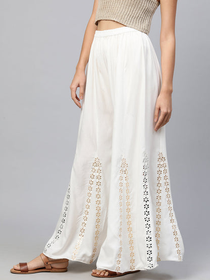 Ethnic Flared Palazzo With Gota Patti Embroidery – Ivory