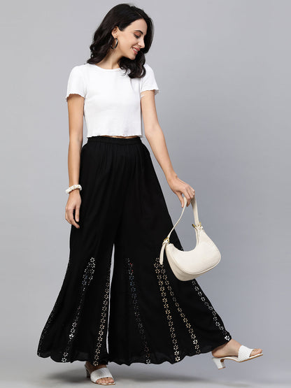 Ethnic Flared Palazzo with Gota Patti Embroidery - Black