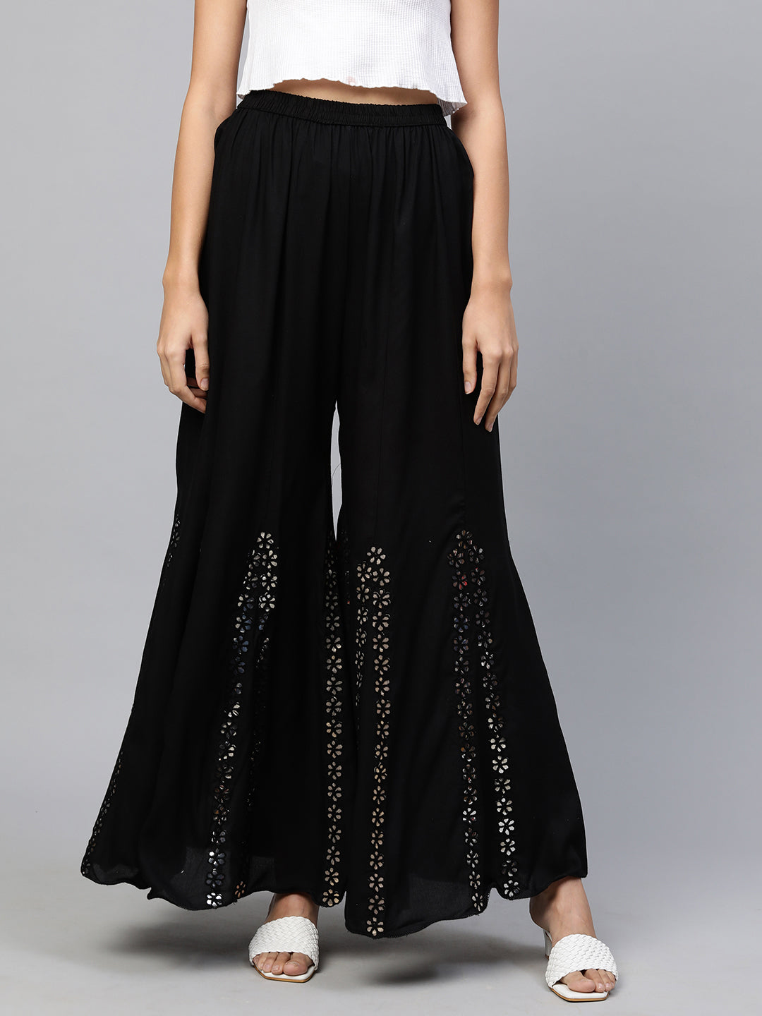 Ethnic Flared Palazzo with Gota Patti Embroidery - Black