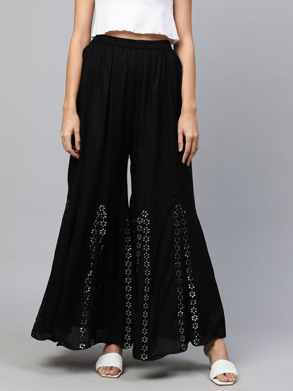 Ethnic Flared Palazzo with Gota Patti Embroidery - Black