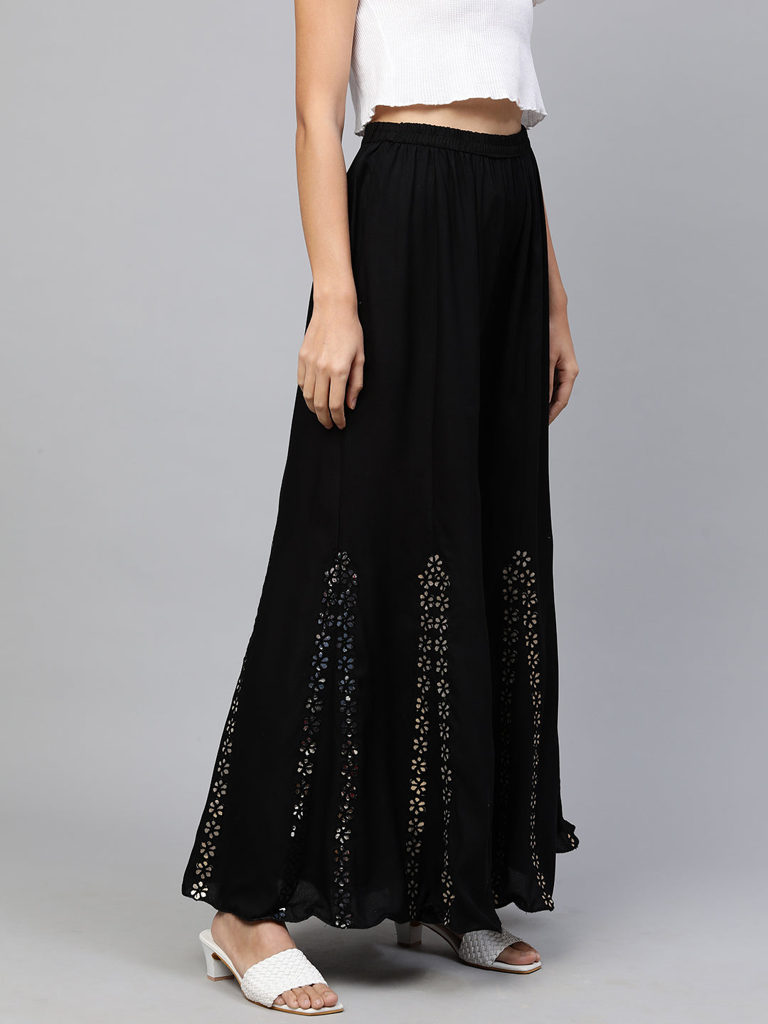 Ethnic Flared Palazzo with Gota Patti Embroidery - Black