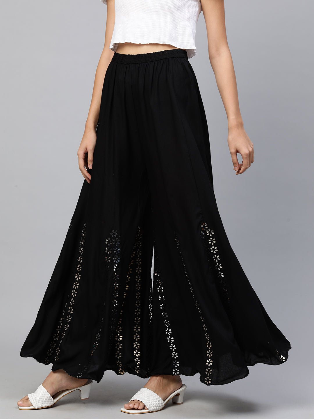 Ethnic Flared Palazzo with Gota Patti Embroidery - Black